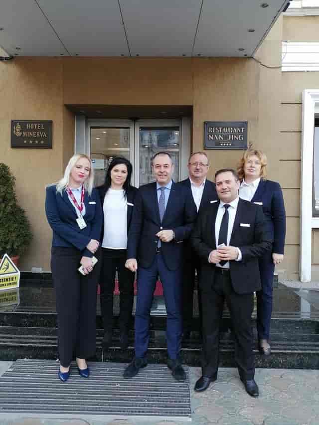 Hotel Minerva professional team in conference center for corporate event or business site inspection.