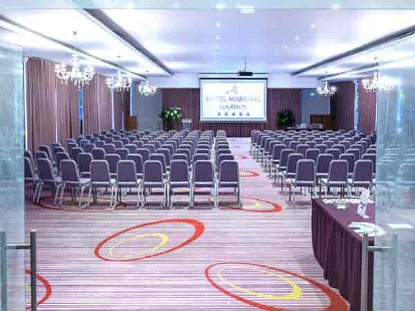 Theater-style event space at Marshal Garden for corporate conferences and seminars.