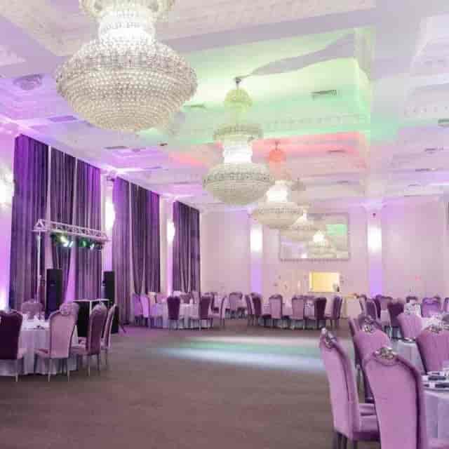 Salon Princess ballroom with crystal chandeliers, perfect for wedding receptions and social galas.