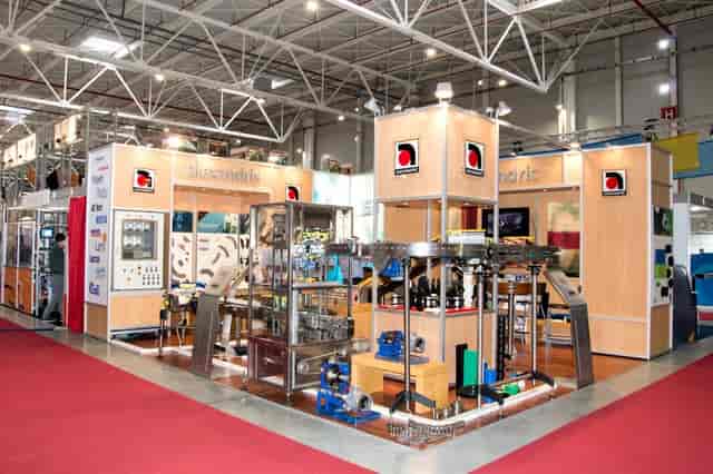 Custom industrial trade show booth, ROMEXPO Pavilion B2, exhibition design and modular display.