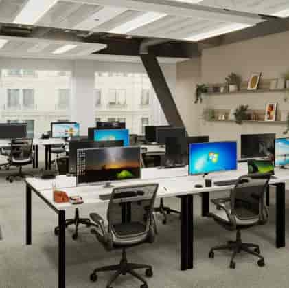 Huckletree Bishopsgate open-plan office with benching desks for corporate events and workshops.