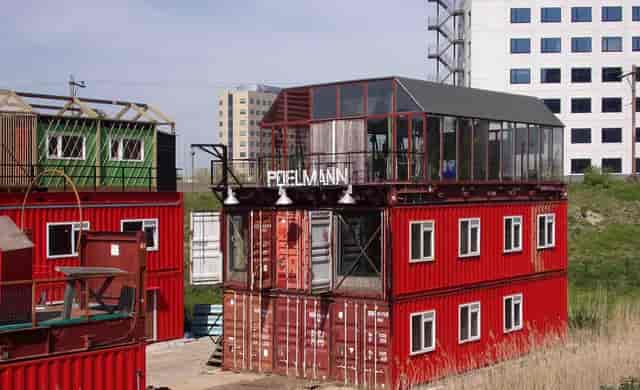 Industrial-chic shipping container loft for creative pop-up events and brand activations.