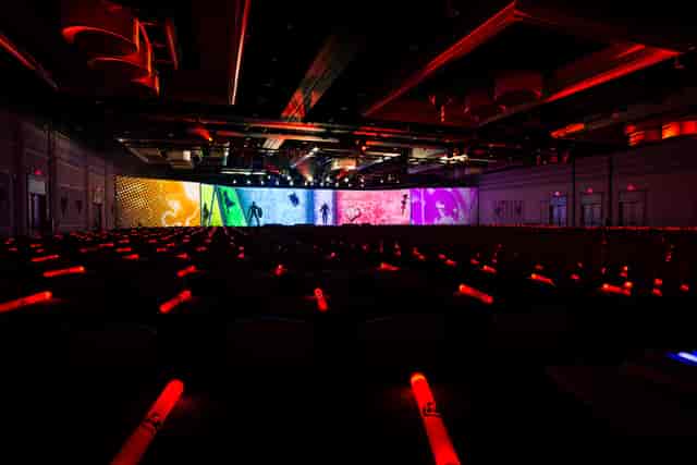 Encore Dubai general session with wide-format LED backdrop for corporate events and conferences.