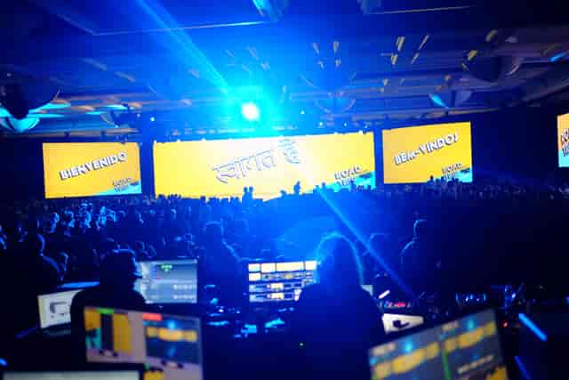 Keynote event setup with LED screens at Encore Dubai for corporate conferences and productions.