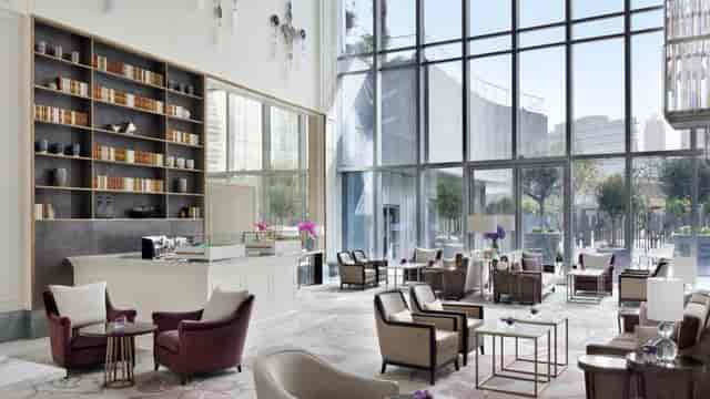 Boulevard Ballroom pre-function area, sunlit luxury space for corporate events and networking.