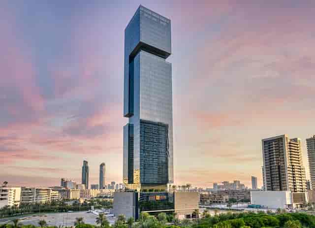 Luxury cafe at Jumeirah Village Circle with skyline view for corporate events and product launches.