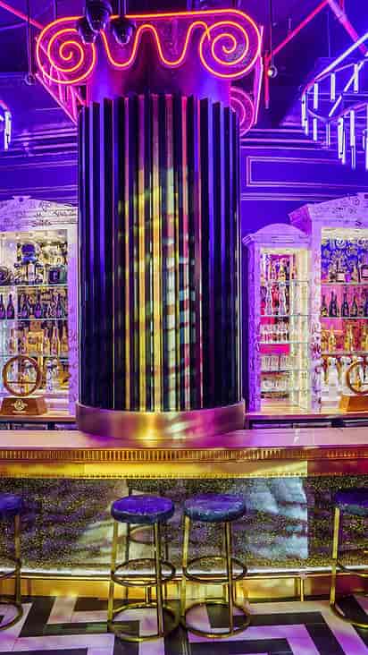 Backlit bar at FIVE Jumeirah Village, luxury event beverage station for gala and VIP lounge.
