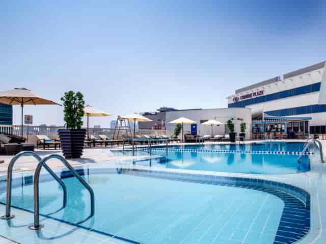 Al Gazelle rooftop venue: open-air breakout space and cocktail reception deck at Crowne Plaza Dubai.