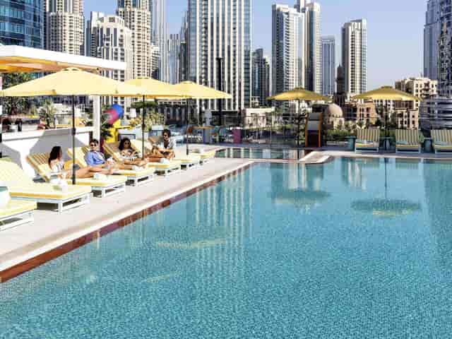 Canal Ballroom rooftop pool deck, Pullman Dubai Downtown for VIP hospitality and networking events.