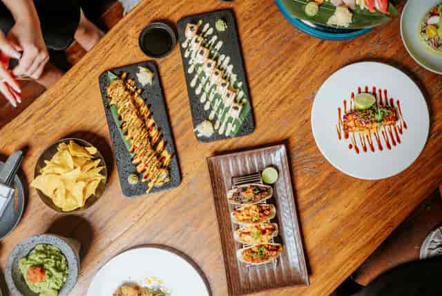 Gourmet shared plates for networking lunch or team reception catering.