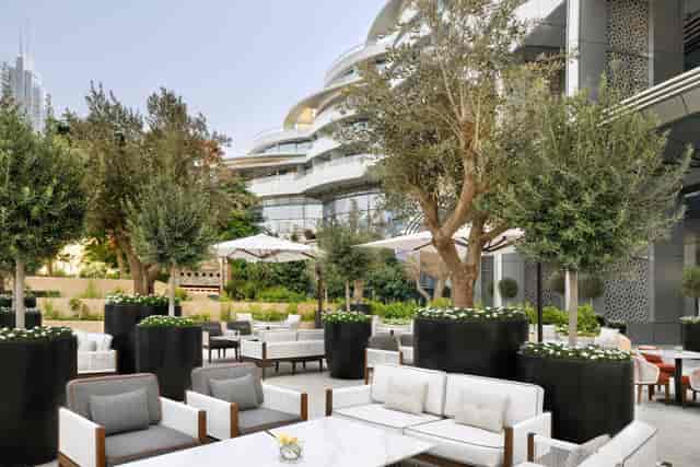 Outdoor terrace venue at Address Downtown for upscale cocktail receptions and networking events.