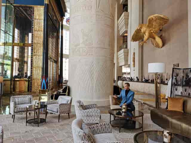 Sofitel Dubai The Obelisk hotel lobby, grand architecture for corporate events and VIP arrivals.