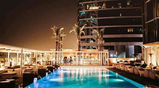 Coco Lounge rooftop pool deck: elegant venue for corporate networking and cocktail receptions.