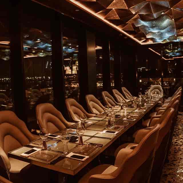 Private dining room with city views for executive dinners and VIP networking events.