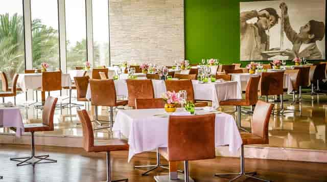Ristorante L'Olivo dining room with accent wall for corporate lunch and networking event.