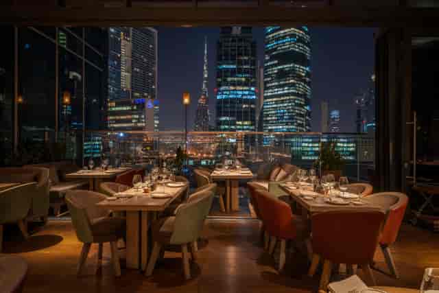 Clap Restaurant rooftop lounge with iconic skyline view for VIP corporate events.