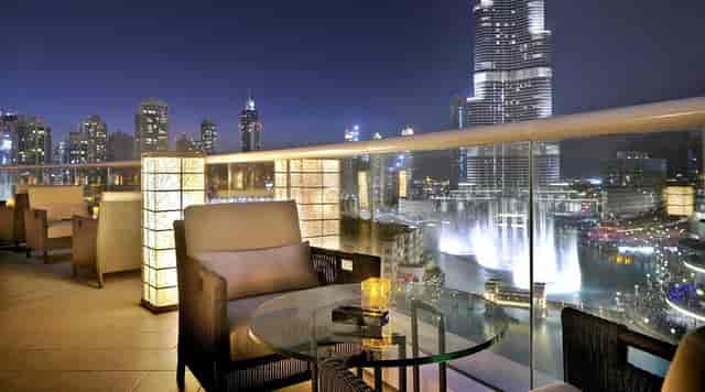 VIP networking lounge at Address Creek Harbour with Burj Khalifa view for cocktail receptions.