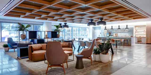 Convene Venue 42: Modern modular lounge for corporate networking and business event breakout space.