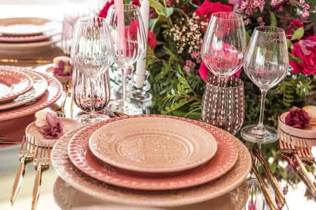 Sophisticated monochromatic tablescape with floral centerpieces for gala or bridal luncheon.