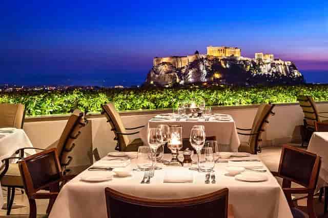 Alexander's Cigar Lounge rooftop with Acropolis view for VIP gala and incentive dinner events.