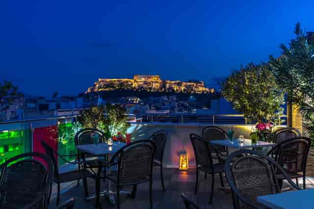 Rooftop bar in Athens with Acropolis view, ideal for premium corporate events and VIP dinners.