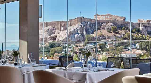 Electra Roof Garden restaurant with panoramic Acropolis view for luxury corporate events.