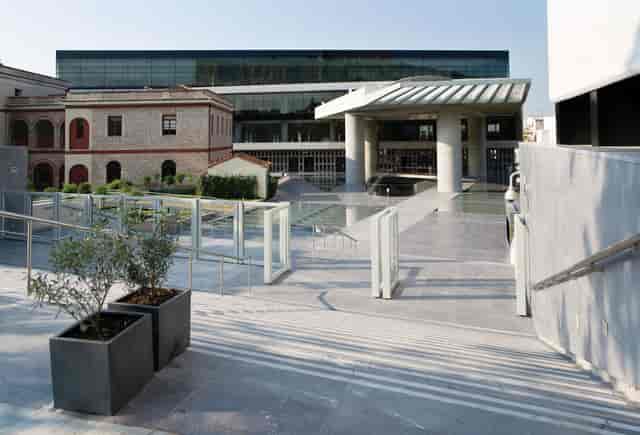 Acropolis Museum courtyard with modern architecture, ideal for luxury event receptions and galas.