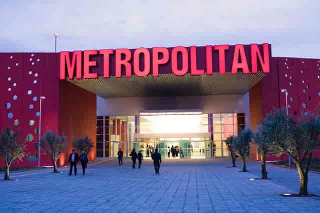 Modern Metropolitan Expo entrance for event registration and trade show brand exposure.