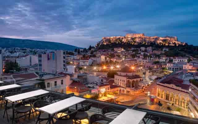 Rooftop cocktail bar in Athens with Acropolis view for VIP receptions and executive dinners.