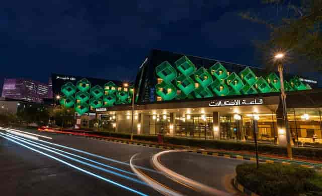 Sultana Ballroom at Crowne Plaza Riyadh with modern decor for corporate events and conferences.