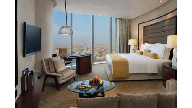 JW Marriott Riyadh VIP executive meeting room with city views for business conferences.