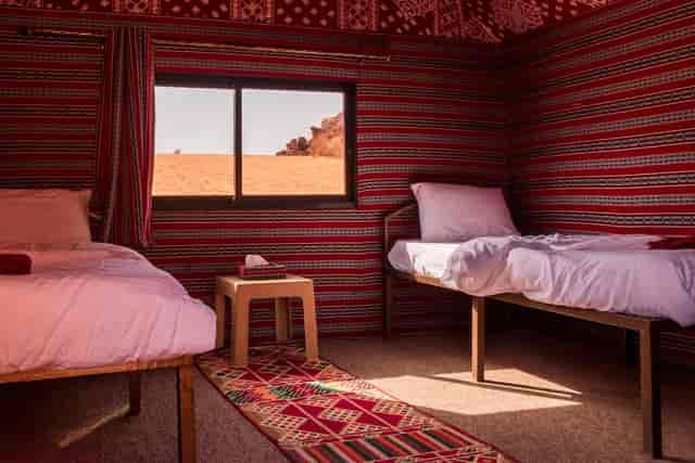 Glamping tents at Bedouin Yoga Camp, Wadi Rum: immersive retreat and incentive travel destination.