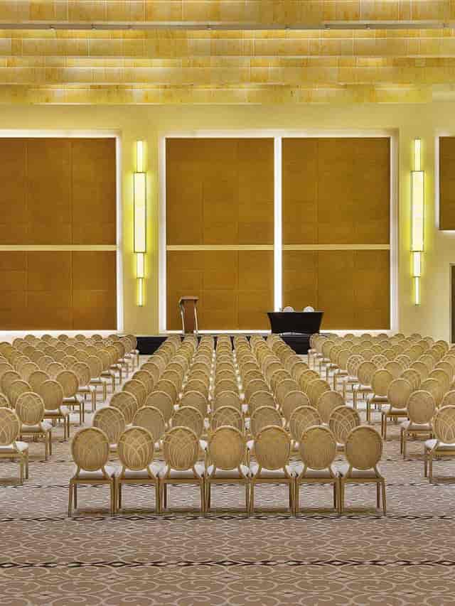 Theater-style conference room at Lotus Restaurant for corporate keynotes and panel presentations.