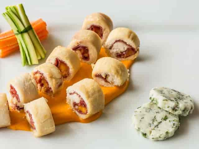 Pinwheel appetizers for networking reception catering, professional bite-sized event food.