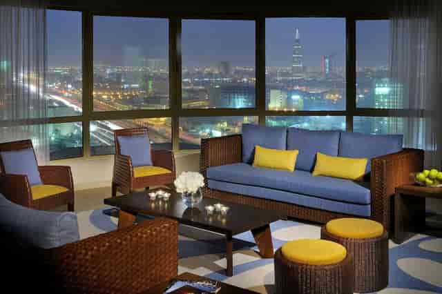 Riyadh Marriott Convention Center lounge with modern furnishings for networking events