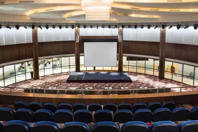 Sultana Ballroom at Crowne Plaza Riyadh with tiered seating for conferences and meetings.