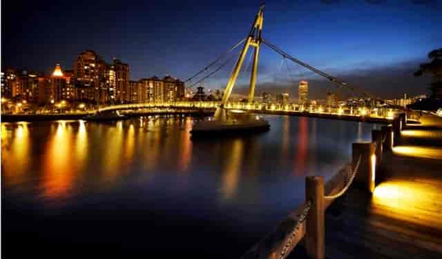 Tiara Waterfront outdoor gala venue with architectural lighting for exclusive networking events.