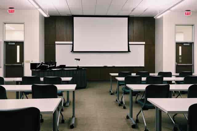 Seminar room classroom for professional training and educational workshop.