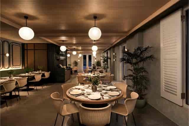 Po restaurant breakout space with ambient lighting for private dining and corporate networking.
