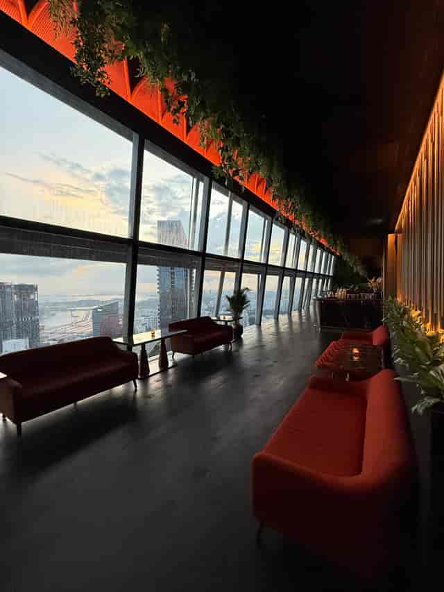 Samba Room lounge with sunset skyline views, ideal for VIP networking and cocktail events.