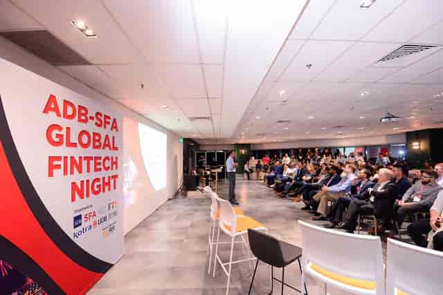 Corporate networking session in 80RR Fintech Hub, theatre-style layout, business event seminar.