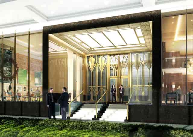 Art Deco hotel entrance at Crown At Robinson, perfect for luxury corporate events and galas.