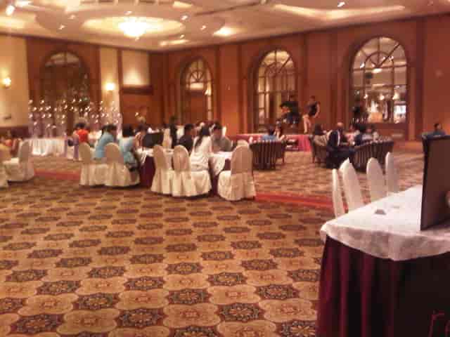 Dunearn Ballroom banquet setup with stage for corporate events and gala dinners.