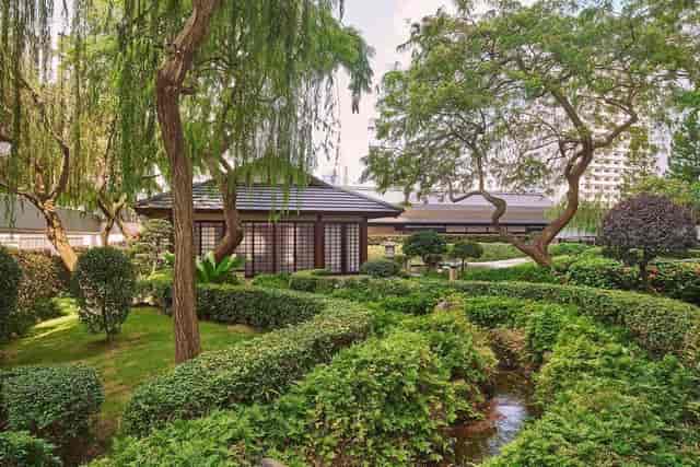 Garden Pavilion at Keyaki: Serene nature-integrated setting for meditation retreats and events.
