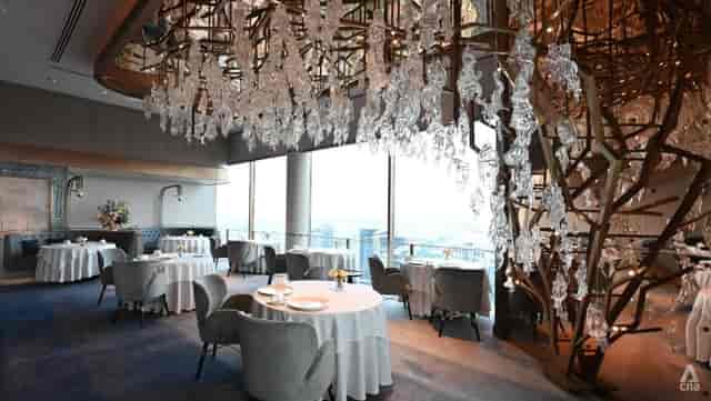 Private dining room with sculptural lighting for executive events and VIP networking.