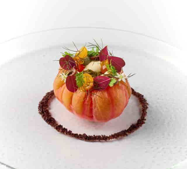 Luxury plated starter at JAAN by Kirk Westaway for an exclusive gala dinner.