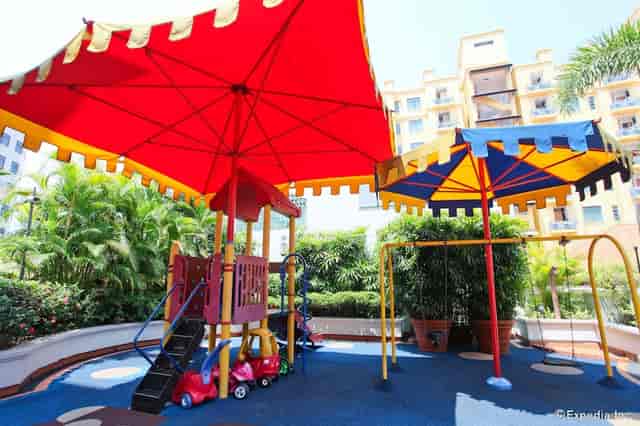 Sheltered outdoor playground at Fraser Place, ideal for family-friendly events and conferences.