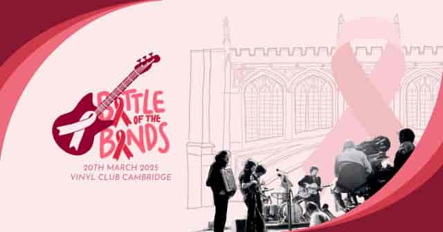 Battle of the Bands at Vinyl Club Cambridge: charity music event promotional graphic.