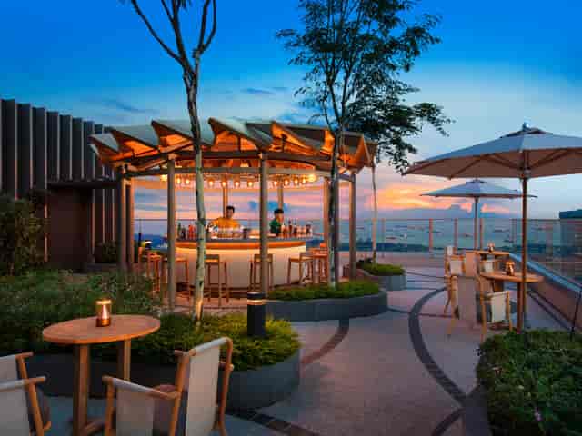 Stylish rooftop bar in Andaz Singapore, perfect for cocktail events and sunset gatherings.