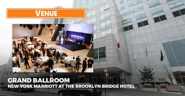 Spacious ballroom at New York Marriott Brooklyn Bridge for corporate events and conferences.